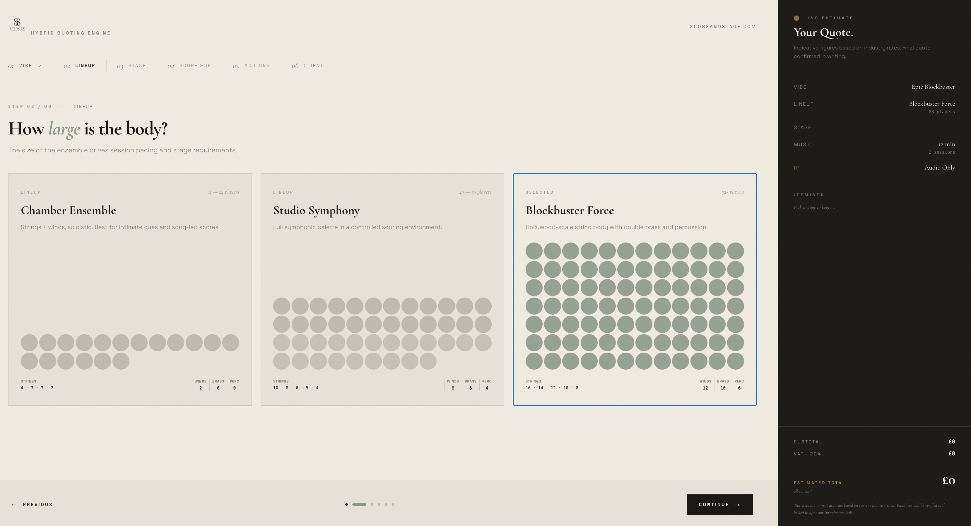 Score & Stage Quote Engine Screenshot